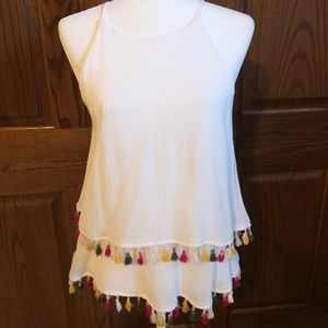 Francesca’s White Tank Top w/ Colorful Tassels